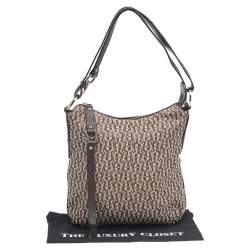 Pre Owned Aigner Beige-Brown Signature Canvas And Leather Hobo