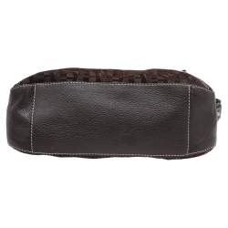 Pre Owned Aigner Dark Brown Signature Fabric And Leather Hobo