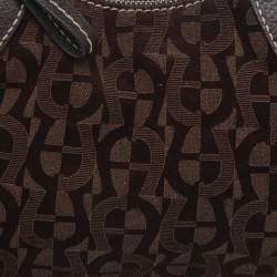 Pre Owned Aigner Dark Brown Signature Fabric And Leather Hobo