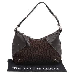 Pre Owned Aigner Dark Brown Signature Fabric And Leather Hobo