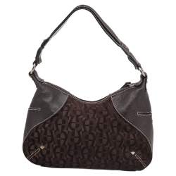 Pre Owned Aigner Dark Brown Signature Fabric And Leather Hobo