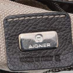 Pre Owned Aigner Dark Brown Signature Fabric And Leather Hobo