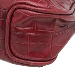 Pre Owned Aigner Burgundy Croc Embossed Leather Flap Shoulder Bag