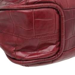 Pre Owned Aigner Burgundy Croc Embossed Leather Flap Shoulder Bag