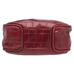 Pre Owned Aigner Burgundy Croc Embossed Leather Flap Shoulder Bag