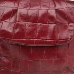 Pre Owned Aigner Burgundy Croc Embossed Leather Flap Shoulder Bag