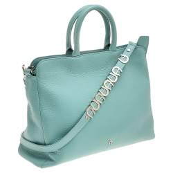 Pre Owned Aigner Mint Blue Leather Shoulder Bag