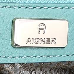 Pre Owned Aigner Mint Blue Leather Shoulder Bag