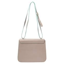 Aigner Grey/Turquoise Leather Flap Triple Compartment Shoulder Bag