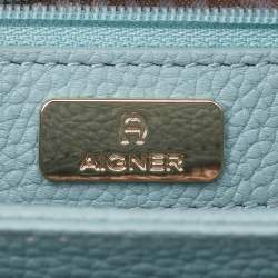 Pre Owned Aigner Mint Green Embossed Leather Genoveva Top Handle Bag