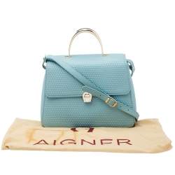 Pre Owned Aigner Mint Green Embossed Leather Genoveva Top Handle Bag