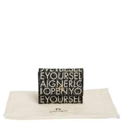 Pre Owned Aigner White/Black Signature Coated Canvas Compact Wallet