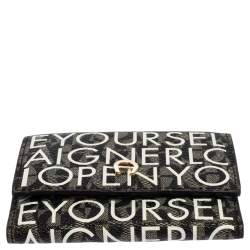 Pre Owned Aigner White/Black Signature Coated Canvas Compact Wallet