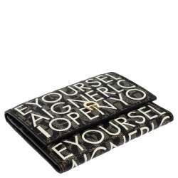 Pre Owned Aigner White/Black Signature Coated Canvas Compact Wallet