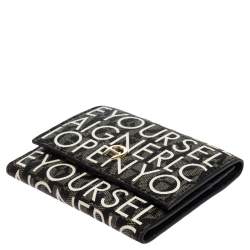 Pre Owned Aigner White/Black Signature Coated Canvas Compact Wallet