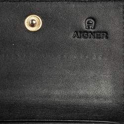Pre Owned Aigner White/Black Signature Coated Canvas Compact Wallet