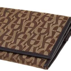 Pre Owned Aigner Beige/Brown Signature Canvas and Leather Flap Continental Wallet