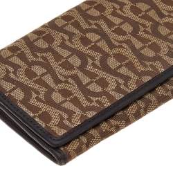 Pre Owned Aigner Beige/Brown Signature Canvas and Leather Flap Continental Wallet