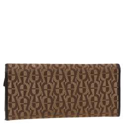 Pre Owned Aigner Beige/Brown Signature Canvas and Leather Flap Continental Wallet