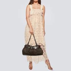 Pre Owned Aigner Dark Brown Signature Canvas and Leather Buckle Shoulder Bag