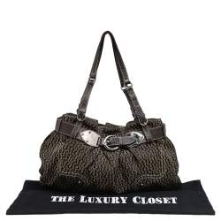 Pre Owned Aigner Dark Brown Signature Canvas and Leather Buckle Shoulder Bag