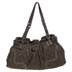 Pre Owned Aigner Dark Brown Signature Canvas and Leather Buckle Shoulder Bag