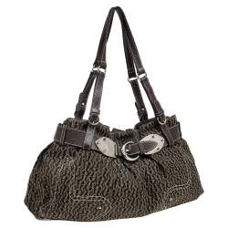 Pre Owned Aigner Dark Brown Signature Canvas and Leather Buckle Shoulder Bag
