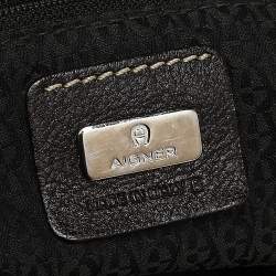 Pre Owned Aigner Dark Brown Signature Canvas and Leather Buckle Shoulder Bag
