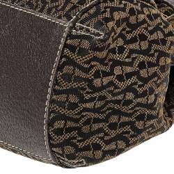 Pre Owned Aigner Dark Brown Signature Canvas and Leather Buckle Shoulder Bag