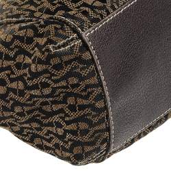 Pre Owned Aigner Dark Brown Signature Canvas and Leather Buckle Shoulder Bag