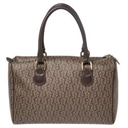Pre Owned Aigner Brown Signature Canvas and Leather Satchel