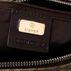 Pre Owned Aigner Brown Signature Canvas and Leather Satchel
