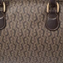 Pre Owned Aigner Brown Signature Canvas and Leather Satchel