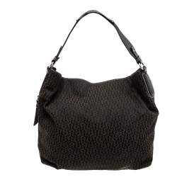 Pre Owned Aigner Brown Signature Canvas and Patent Leather 1965 Logo Hobo