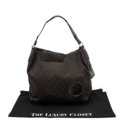 Pre Owned Aigner Brown Signature Canvas and Patent Leather 1965 Logo Hobo