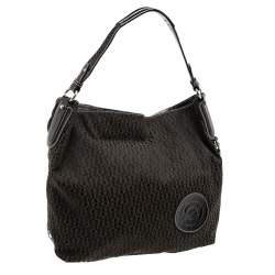 Pre Owned Aigner Brown Signature Canvas and Patent Leather 1965 Logo Hobo