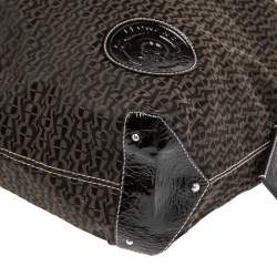 Pre Owned Aigner Brown Signature Canvas and Patent Leather 1965 Logo Hobo