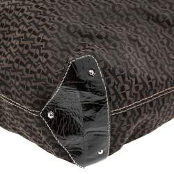 Pre Owned Aigner Brown Signature Canvas and Patent Leather 1965 Logo Hobo