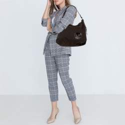 Pre Owned Aigner Brown Signature Canvas and Patent Leather 1965 Logo Hobo