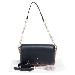 Pre Owned Aigner Black/Brown Signature Coated Canvas and Leather Grazia Shoulder Bag