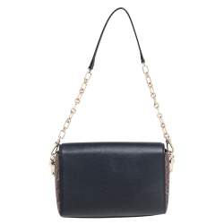 Pre Owned Aigner Black/Brown Signature Coated Canvas and Leather Grazia Shoulder Bag