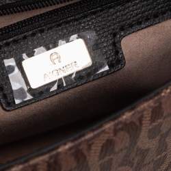 Pre Owned Aigner Black/Brown Signature Coated Canvas and Leather Grazia Shoulder Bag