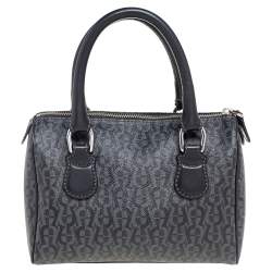 Pre Owned Aigner Black/Grey Zoe Coated Canvas Mini Boston Bag