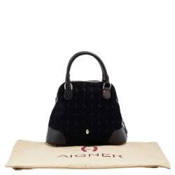 Pre Owned Aigner Black Signature Suede and Leather Satchel