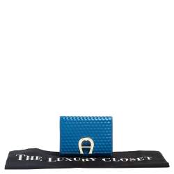 Pre Owned Aigner Blue Embossed Leather Geneva Compact Wallet