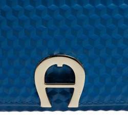 Pre Owned Aigner Blue Embossed Leather Geneva Compact Wallet