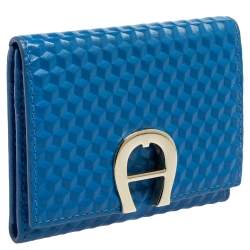 Pre Owned Aigner Blue Embossed Leather Geneva Compact Wallet
