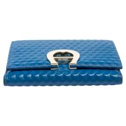 Pre Owned Aigner Blue Embossed Leather Geneva Compact Wallet