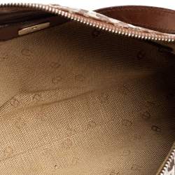Pre Owned Aigner Monogram Silver/Brown Signature Fabric and Leather Shoulder Bag