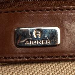 Pre Owned Aigner Monogram Silver/Brown Signature Fabric and Leather Shoulder Bag